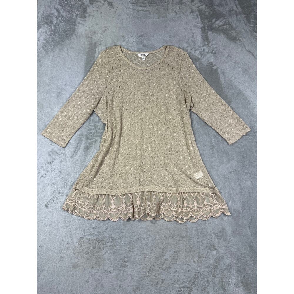Krazy Kat Beige Open Knit Lace Hem Tunic Top Sheer Boho Romantic XXL - Picture 3 of 7